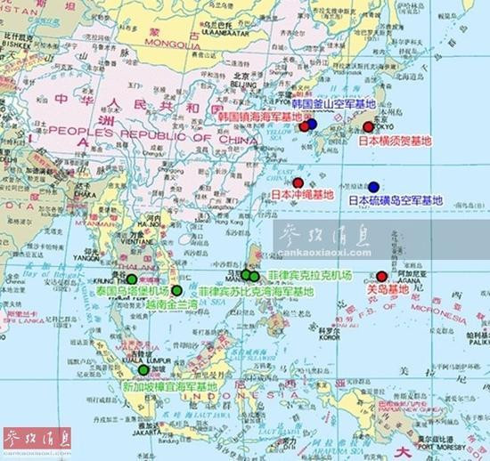 美在中国周边全部军事基地曝光 菲可常驻2艘航母