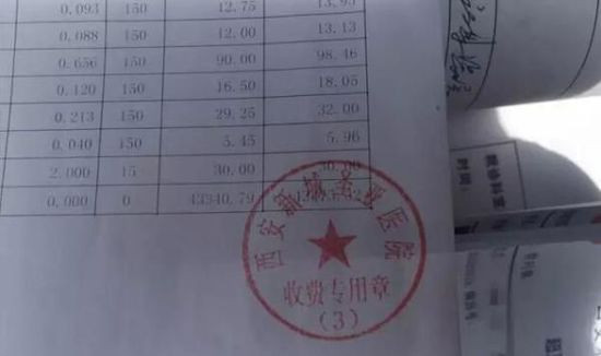 过龙提供的医院收费单据